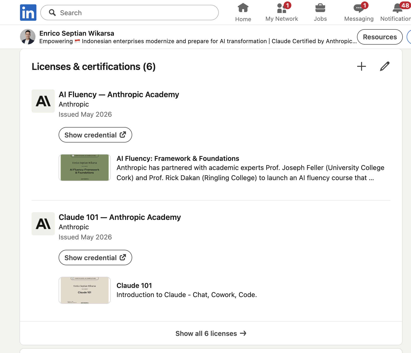 Tiga sertifikasi Anthropic yang sudah ditambahkan ke LinkedIn